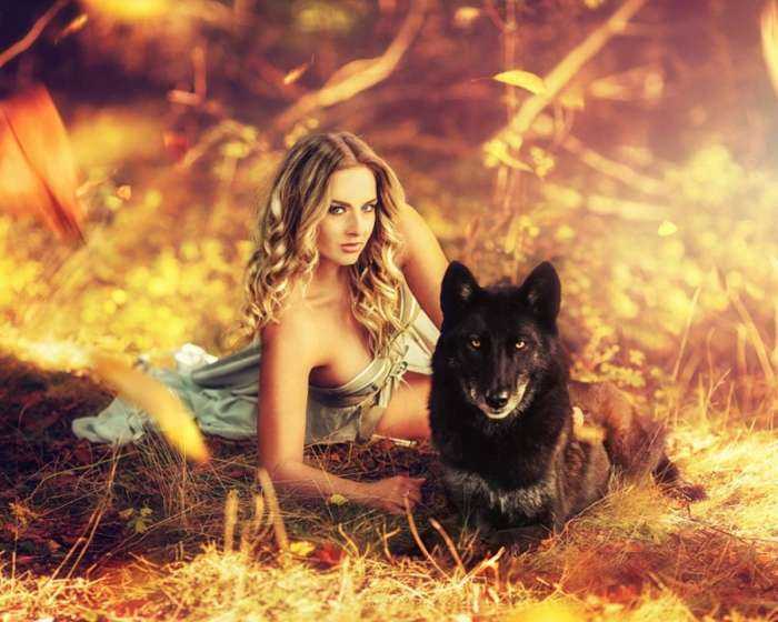 Волки и девушки на фото